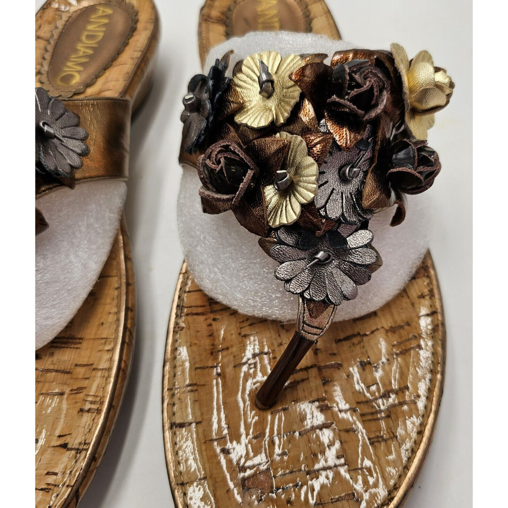 Andiamo Sandals Women Sz 8.5 Slide New Floral Bronze Black Cork Look Metallic - Picture 9 of 11